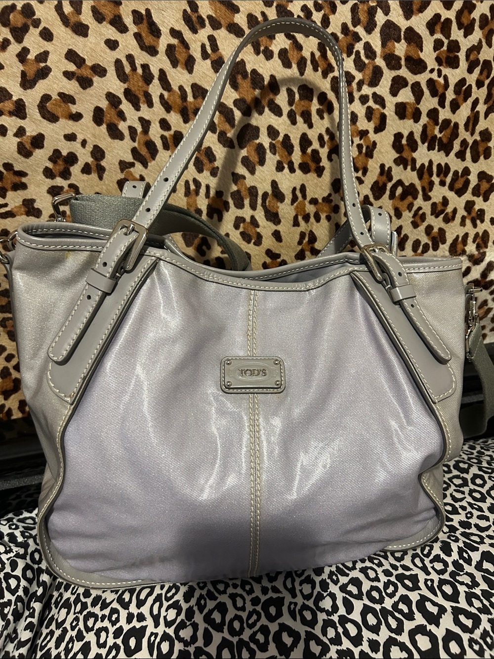 Tod's Silver Gray Leather Shoulder Bag